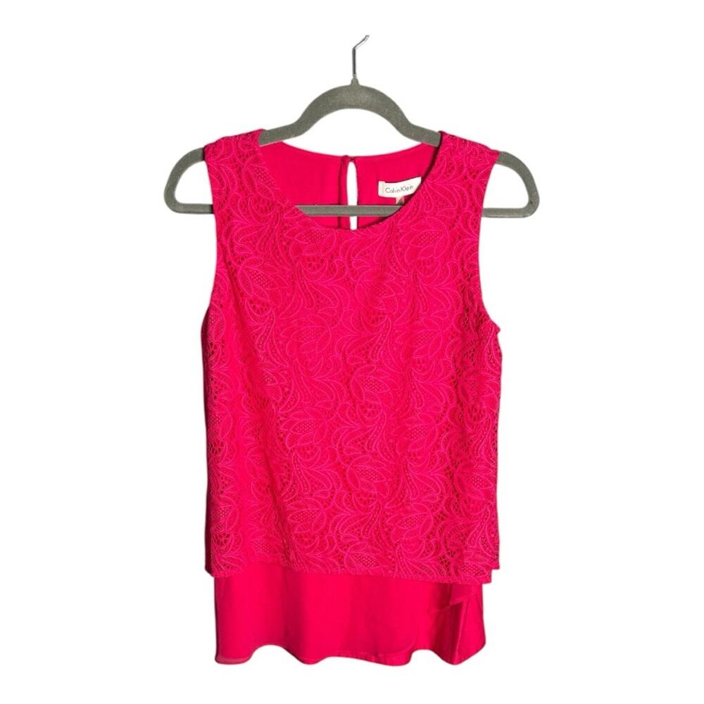 Calvin Klein Bright Pink Sleeveless Lace Blouse XS